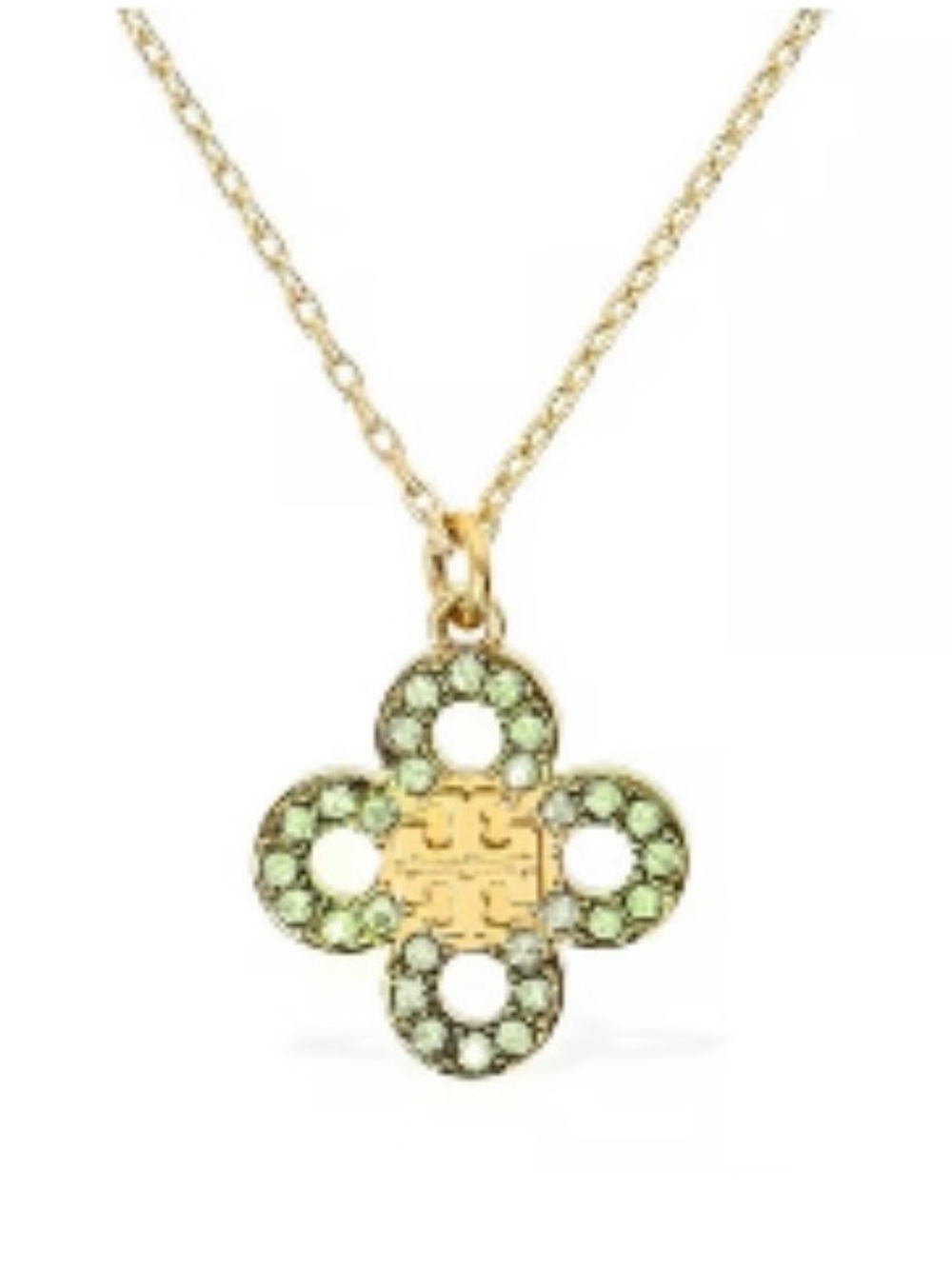 Tory Burch Kira clover Green pavé logo pendant necklace NWT - Picture 5 of 6
